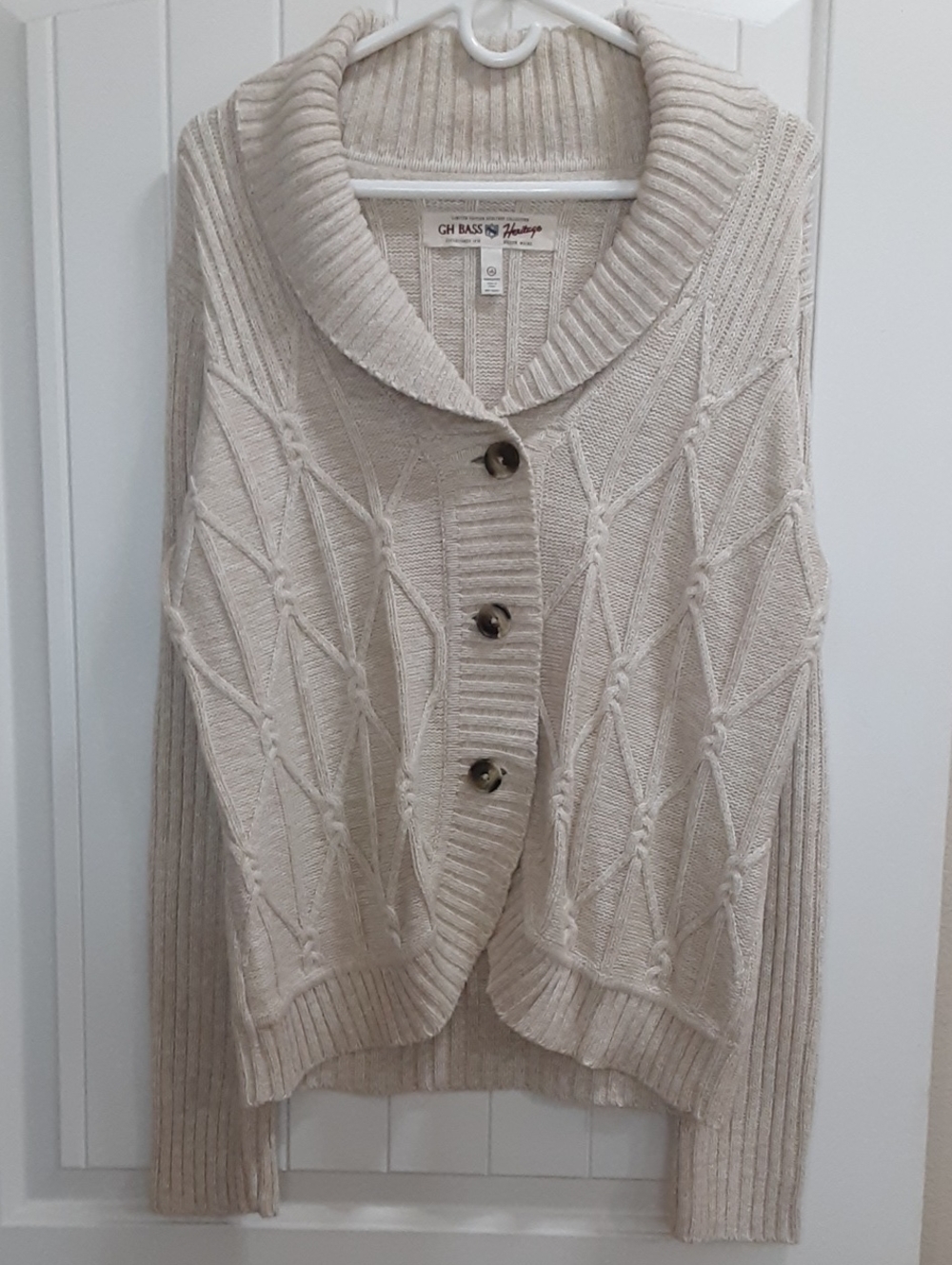 G.H. Bass Heritage Collection Cable Knit Shawl Collar Cardigan Sweater Cream XL